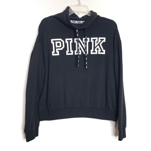 PINK Victoria's Secret Black Funnel Neck Pullover Sweatshirt Women's Size Small - Picture 1 of 8